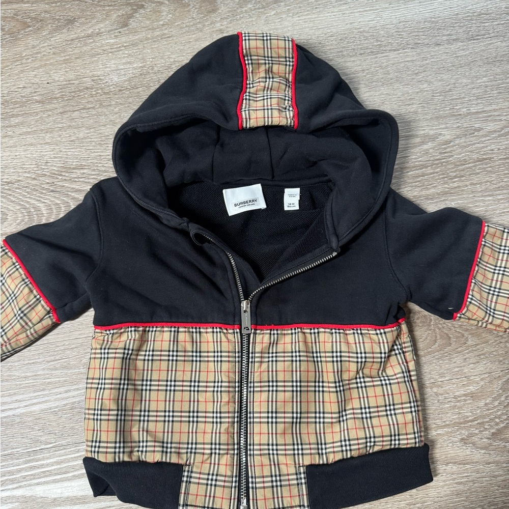 Burberry Kids Hoodie with Black and Tan Plaid